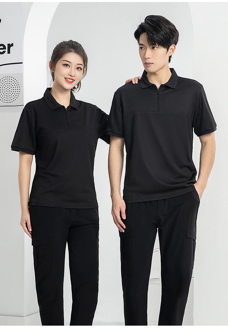 T01- Workwear Lapel Quick Drying Color Blocked Zipper Polo Shirt Short Sleeved Polo Short Sleeved Lapel