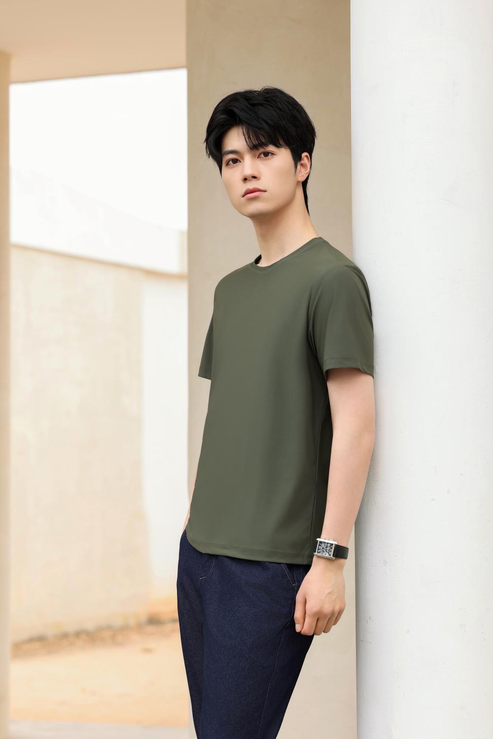 F8005 Speed Dry Ice Skin Friendly Feile Pattern Round Neck Short Sleeve T-shirt Short Sleeve Round Neck