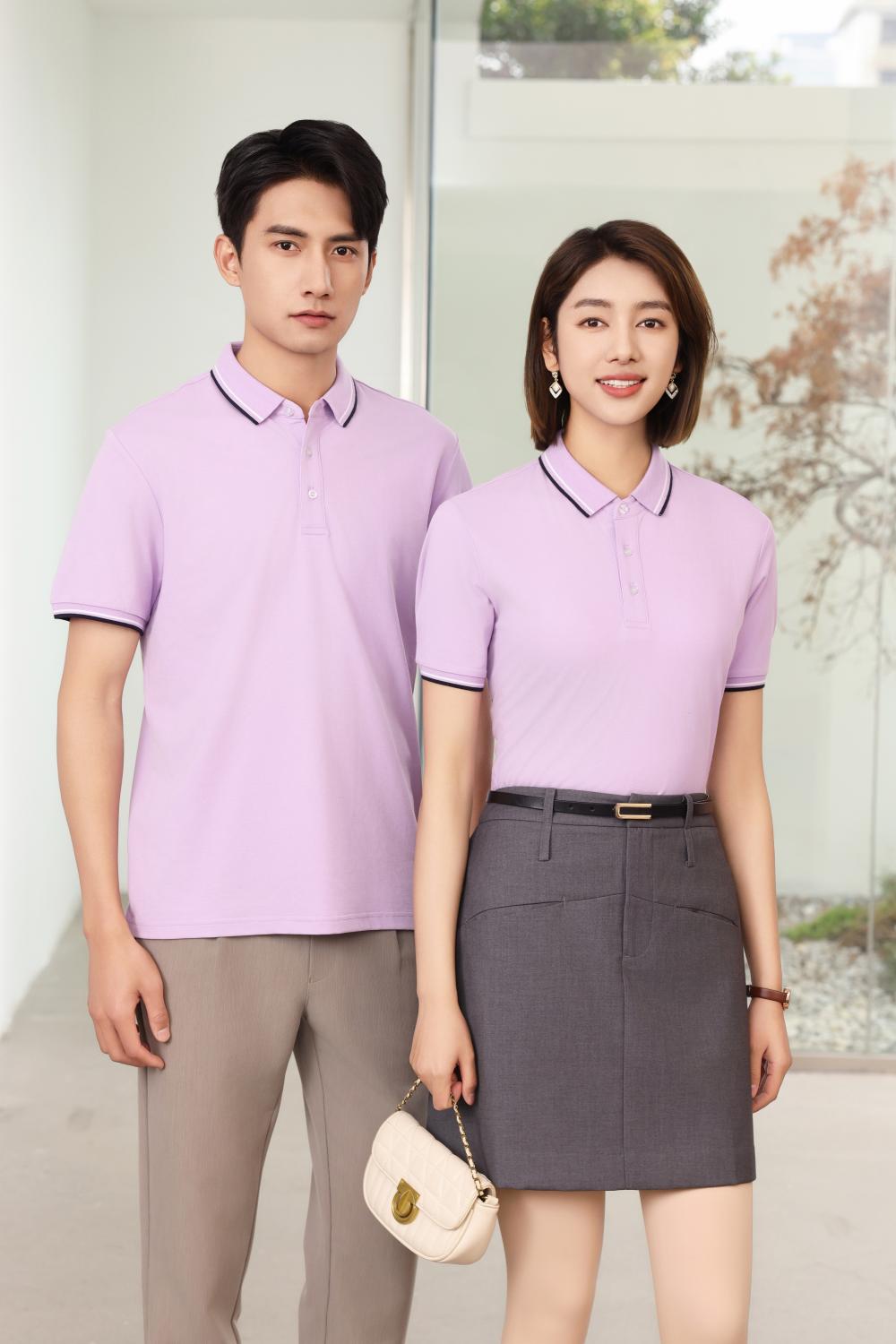 BT6698 Mulberry Silk Intercolor Collar Polo Short Sleeve Collar