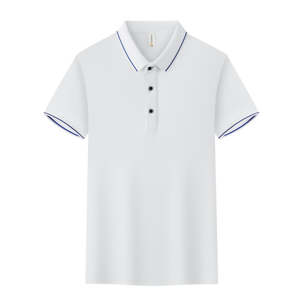 25670 Water Soft Bead Ground White Stripe Lapel Polo Short Sleeved Lapel