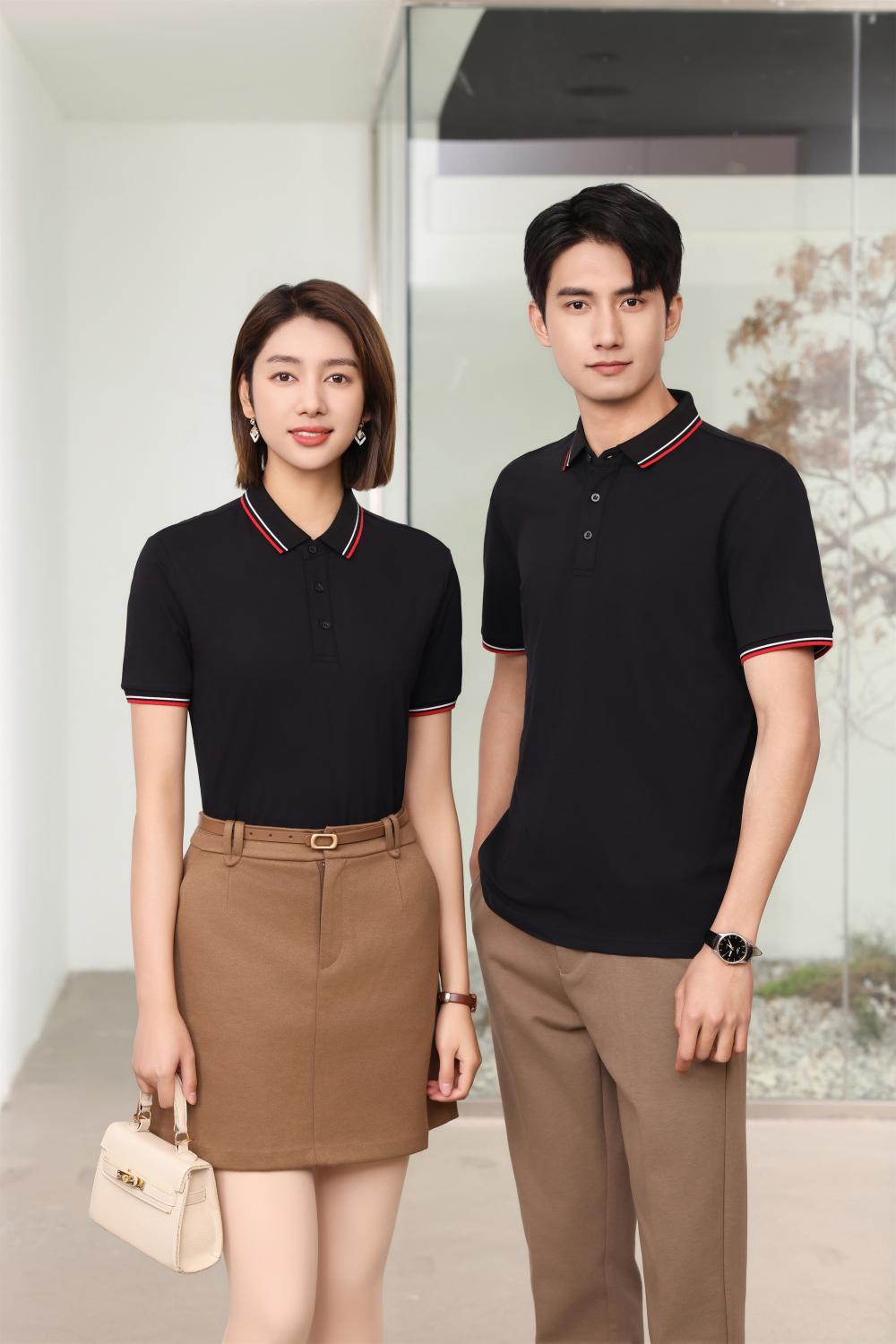 BT6698 Mulberry Silk Intercolor Collar Polo Short Sleeve Collar