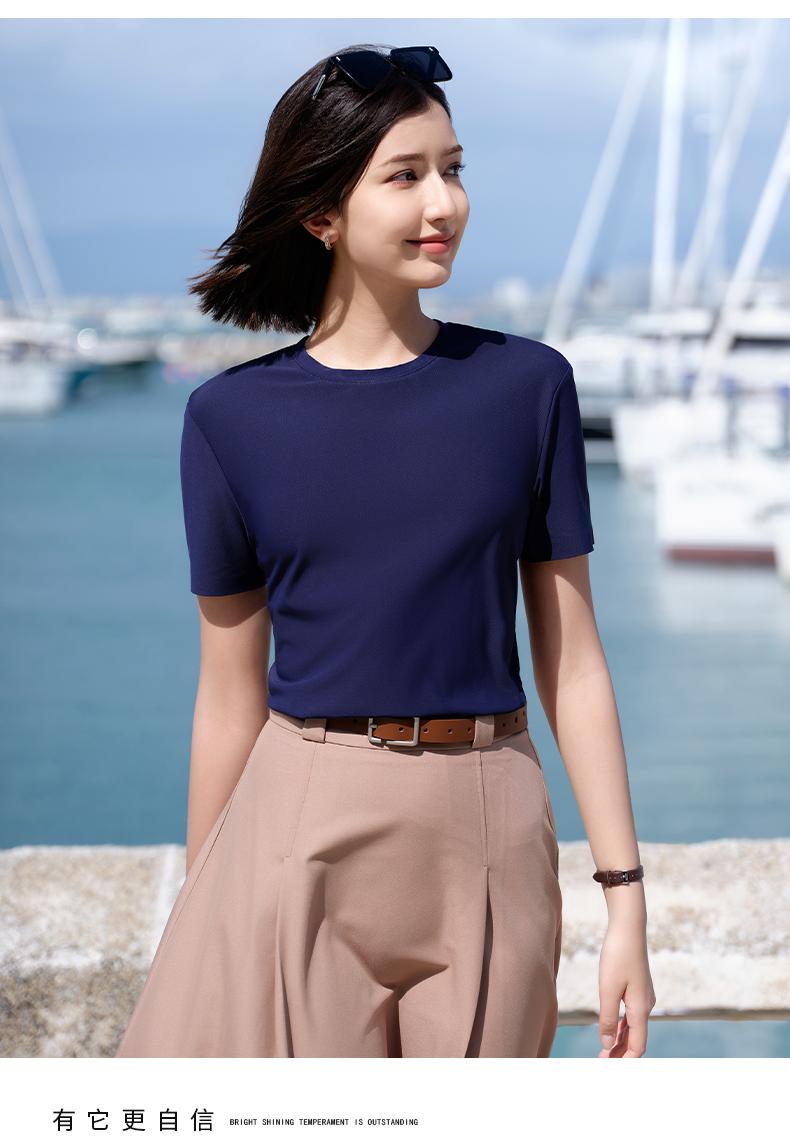 T31 Copper Ammonia Brocade Seamless Round Neck T-shirt Short Sleeved Round Neck