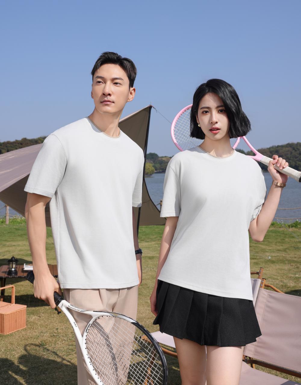 247 (Looking At Dongting Lake) Large Mesh Wide Version Round Neck T-shirt Short Sleeve Round Neck