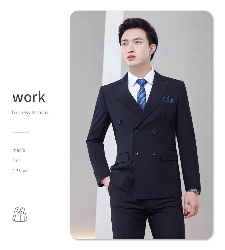 E-5 Style/thick Imitation Wool/double Breasted Suit (8 Colors - Out Of Stock, Customized Upon Order), Black Ample Suit Slim Fit Version