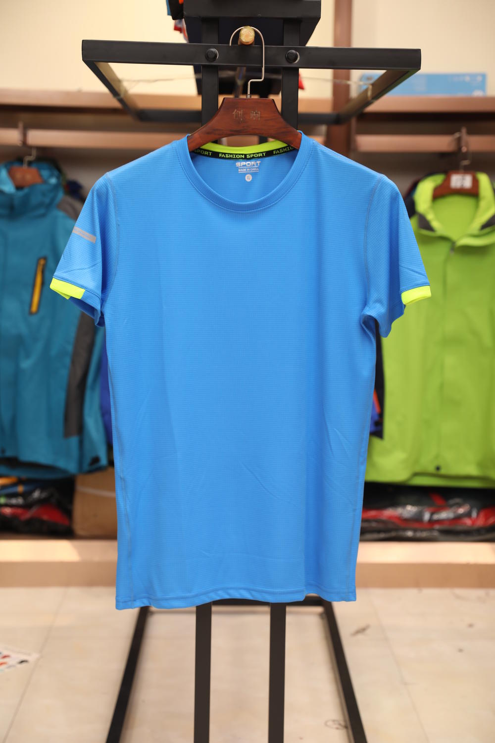 7111 Grid Quick Drying T-shirt Short Sleeved Round Neck