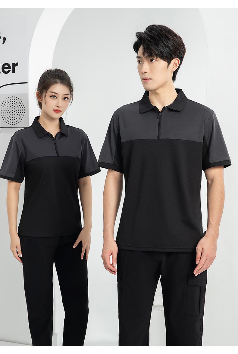 T01- Workwear Lapel Quick Drying Color Blocked Zipper Polo Shirt Short Sleeved Polo Short Sleeved Lapel