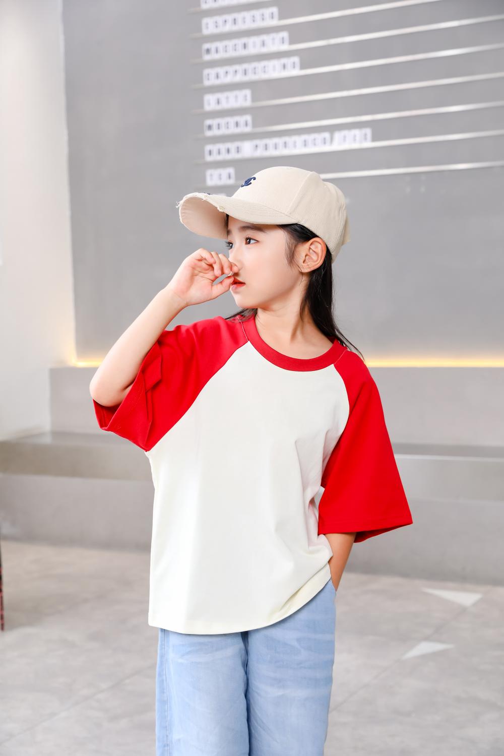 A5045-250g Trendy Brand Shoulder Insertion Round Neck Short Sleeved Cotton T-shirt Short Sleeved Shoulder Insertion