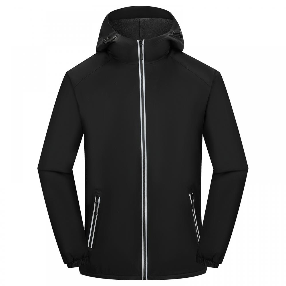 F8802 Reflective Zipper Single Layer Velvet Thickened Windproof And Warm Hooded Jacket With One Piece Thickening