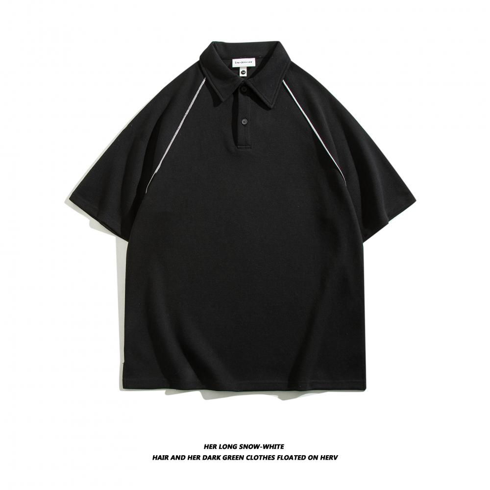 D1002-250g Bead Ground Air Layer Reflective Strip Trendy Brand Lapel Polo Short Sleeved Lapel