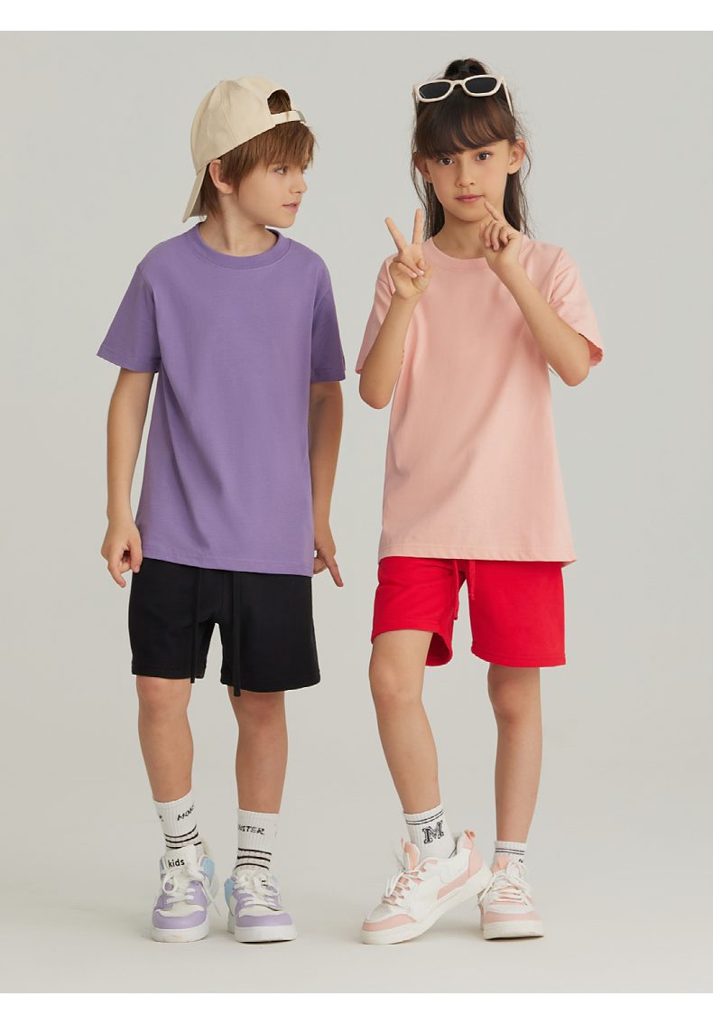 BT100+BK7 Cool Cotton Children Round Neck T-shirt Casual Sports Terry Shorts