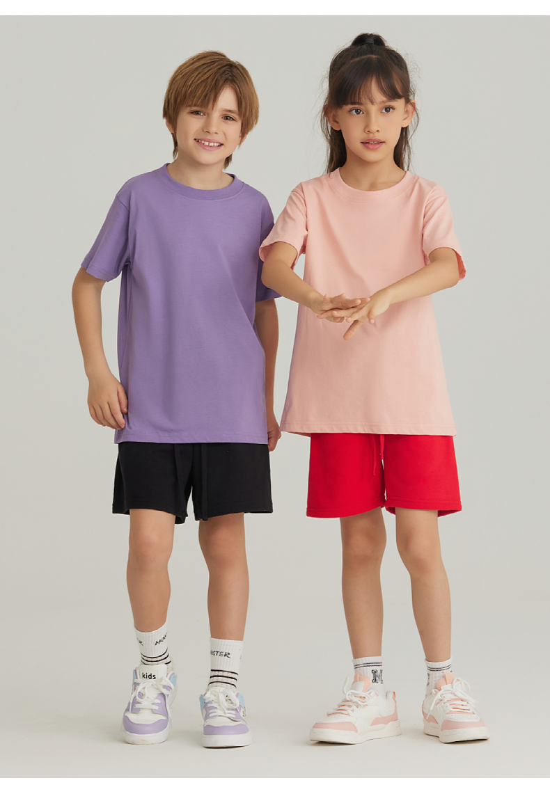 BT100+BK7 Cool Cotton Children Round Neck T-shirt Casual Sports Terry Shorts