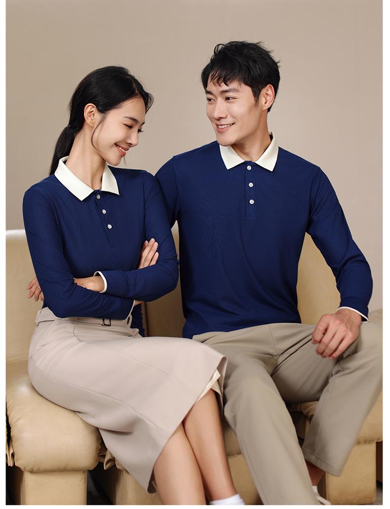 TS-2225 Light luxury color matching collar POLO long sleeve lapel