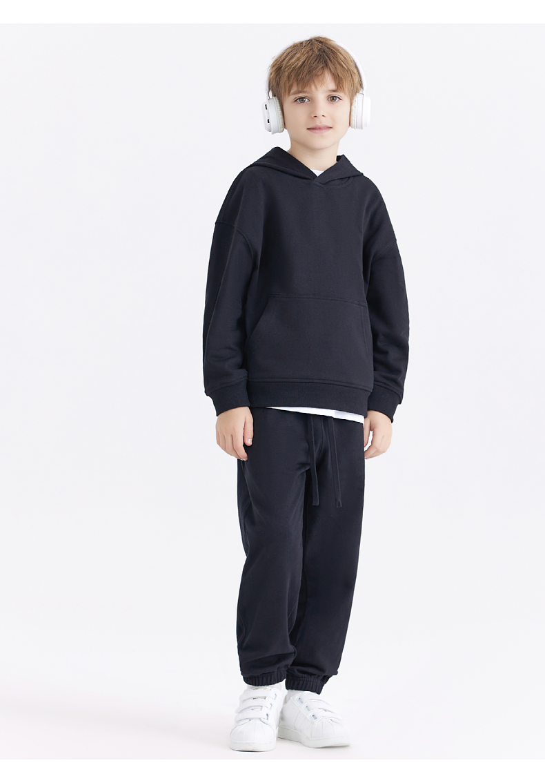 BW14+BK16 330g children pure cotton terry hooded sweatshirt and trousers suit