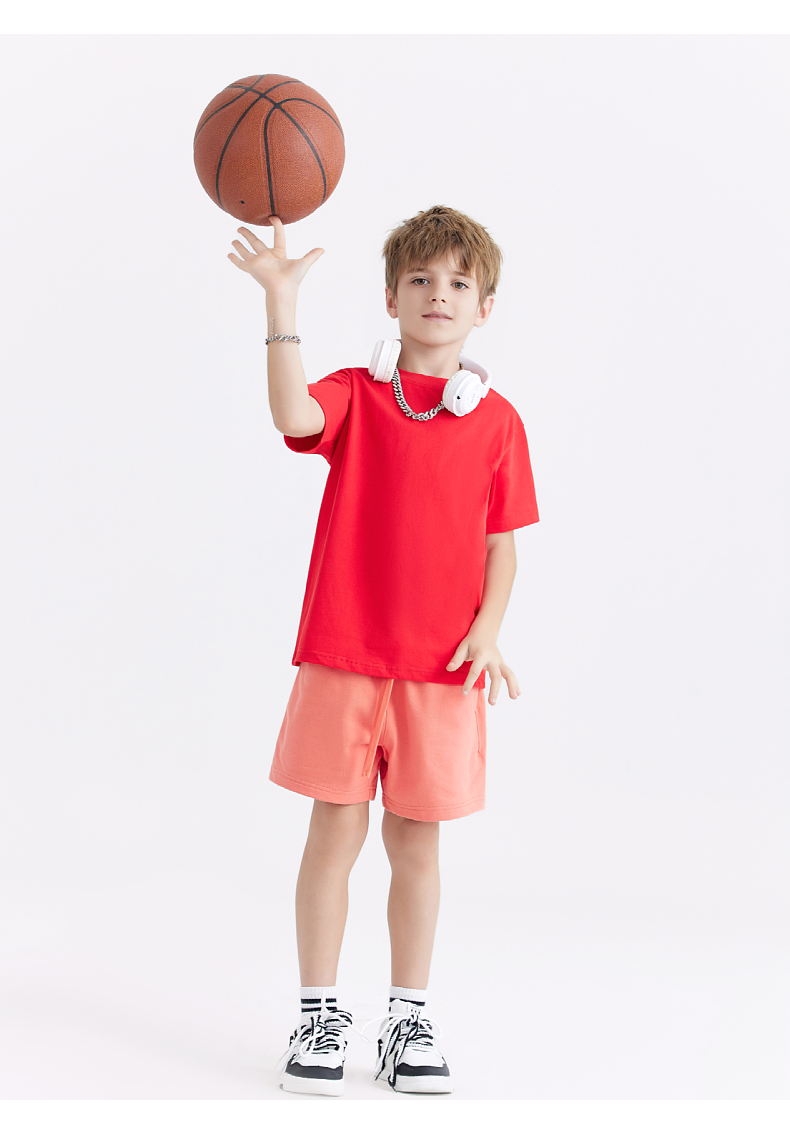 BT100+BK7 Cool Cotton Children Round Neck T-shirt Casual Sports Terry Shorts