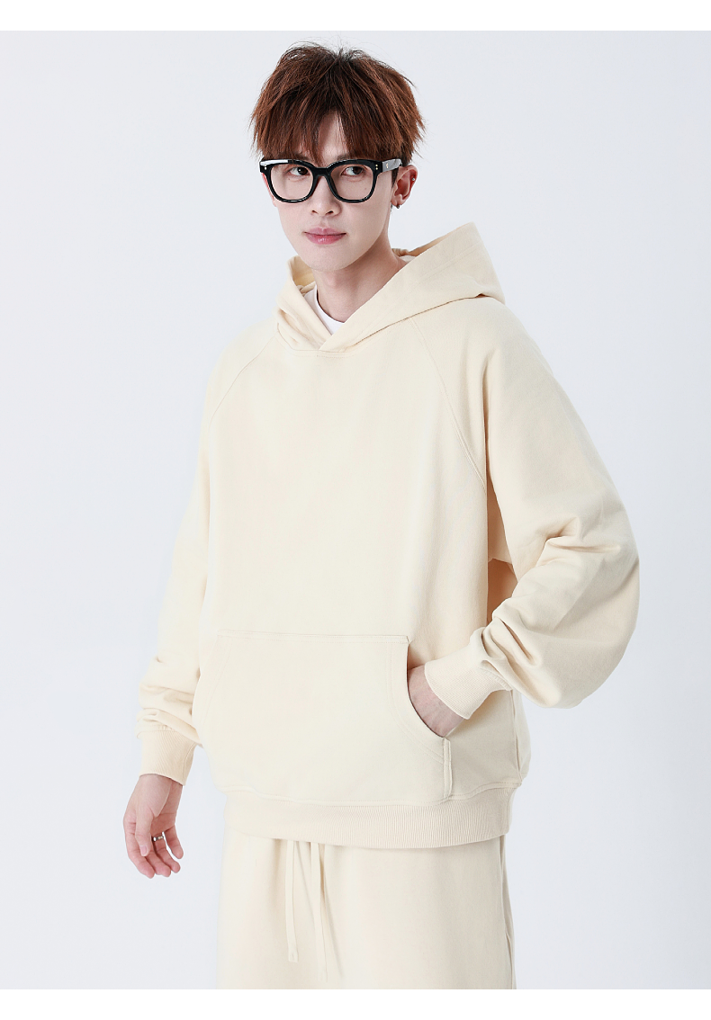 W5+K20 330g raglan sleeve terry pure cotton hooded sweatshirt two-bar sports casual trousers