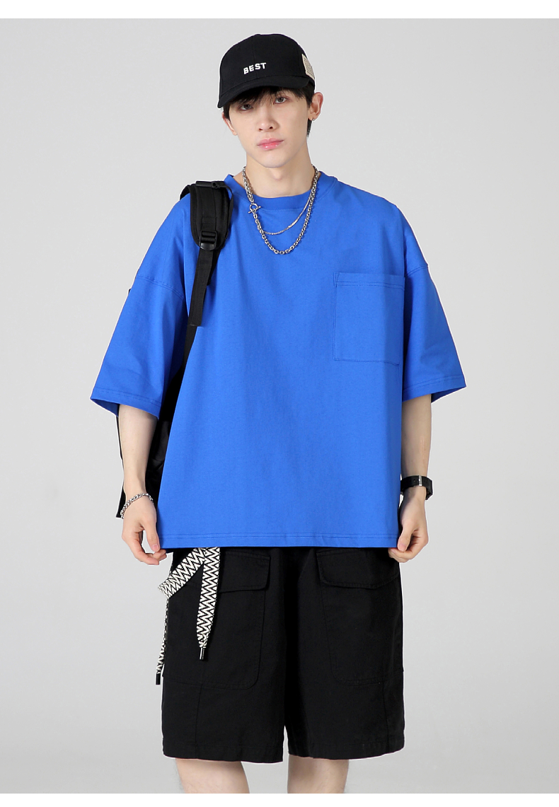 T230-205 230g pure cotton wide version pocket style oversize Hong Kong trend 5-point sleeve