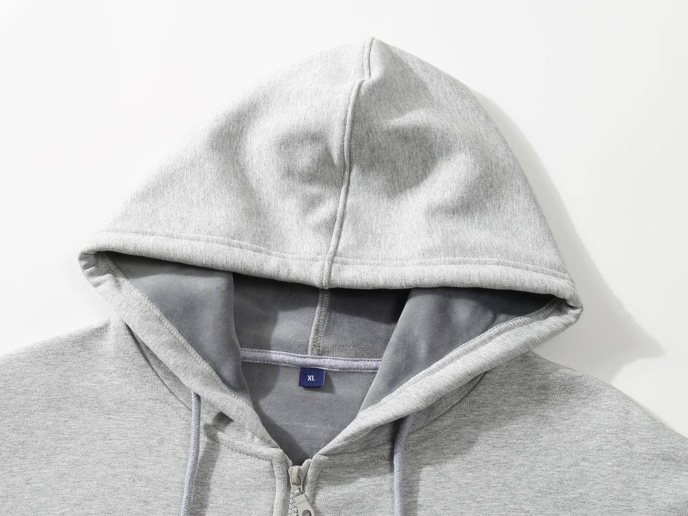 3316# New Fashion Brand Drop Shoulder Loose Silver Fox Velvet Hooded Zipper Sweatshirt 500G