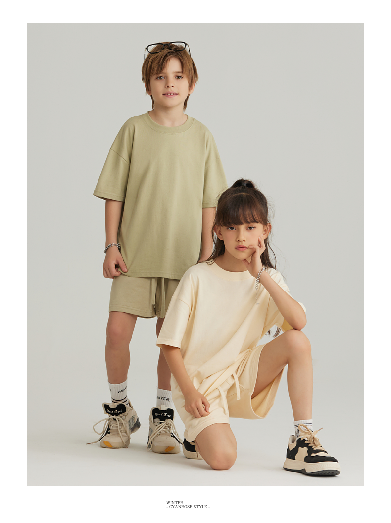 BT034 245g children cotton FOG earth color short-sleeved T-shirt