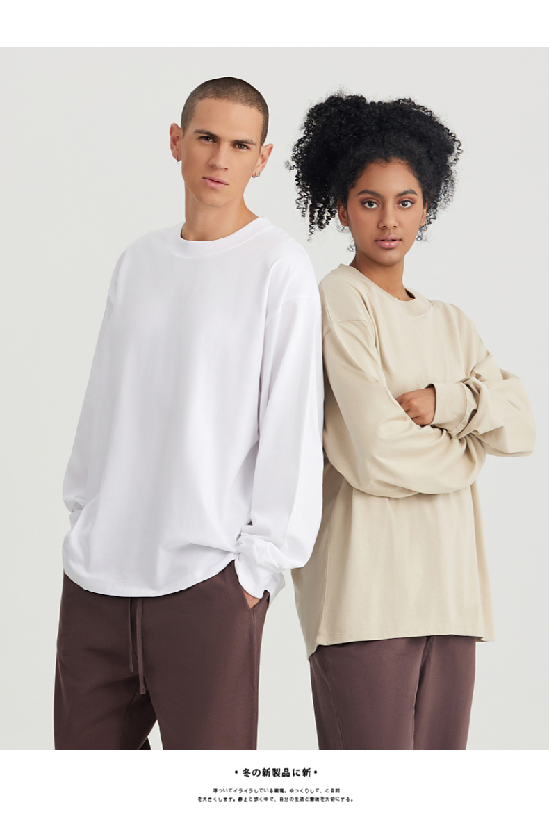 BT035+T038 245g wide thread couple family trendy FOG earth color long-sleeved T-shirt