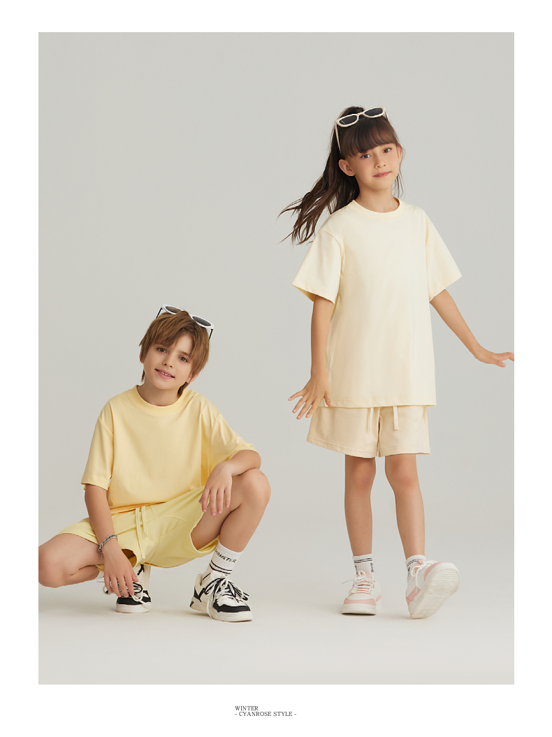 UTB002+BK7 Solona children cool technology loose round neck T-shirt pure cotton terry shorts sweatpants