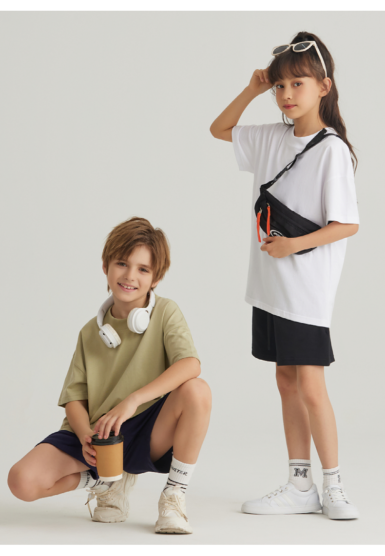 BT039+T031 245g small collar wide thread trendy brand pure cotton parent-child short sleeves