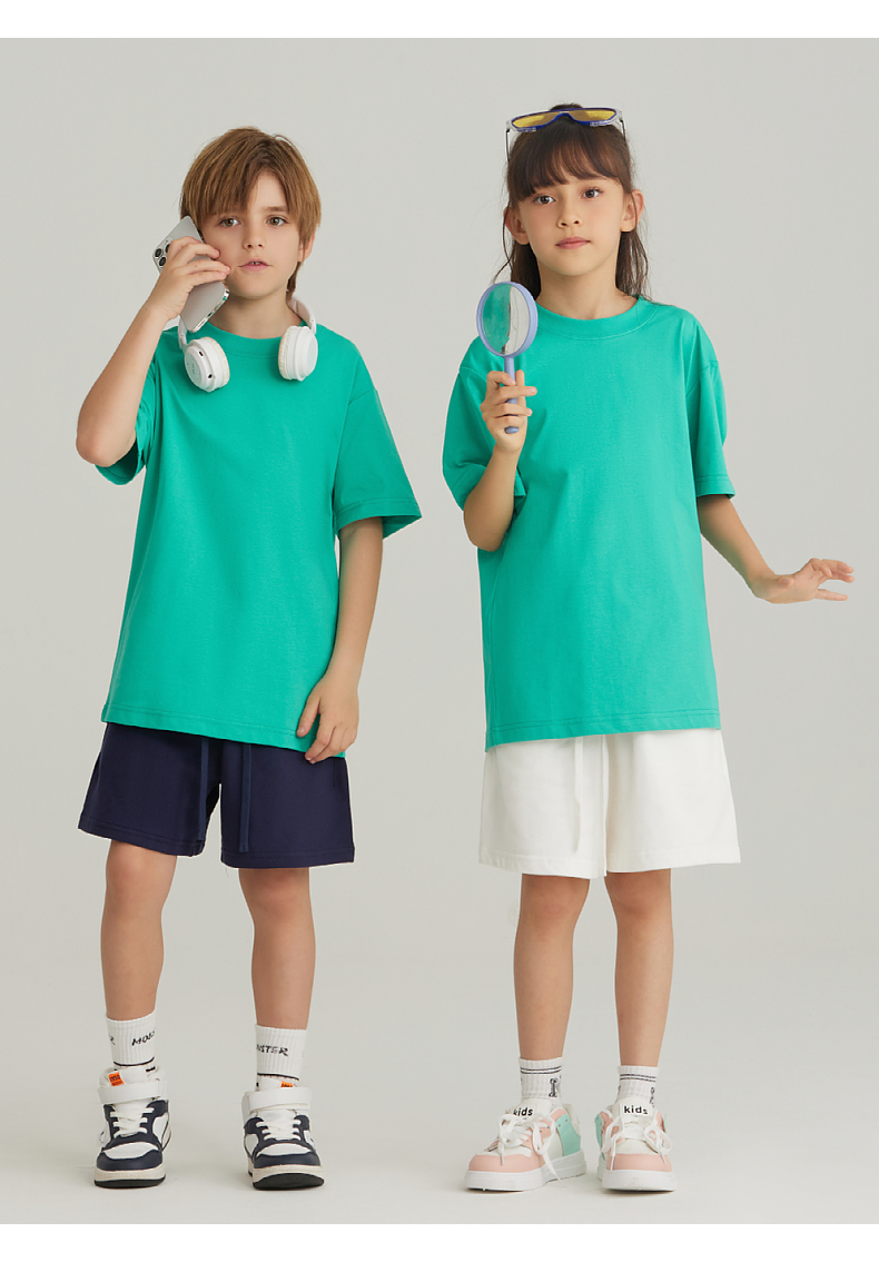 UTB002+BK7 Solona children cool technology loose round neck T-shirt pure cotton terry shorts sweatpants