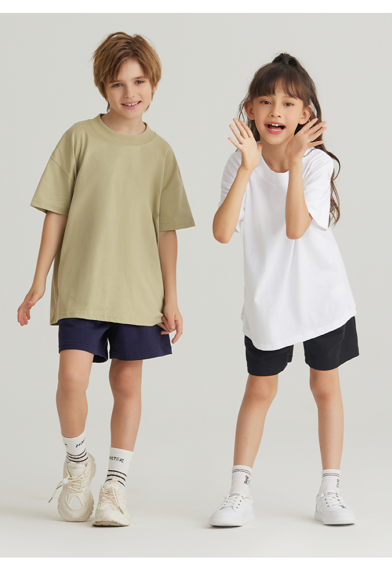 BT039+T031 245g small collar wide thread trendy brand pure cotton parent-child short sleeves