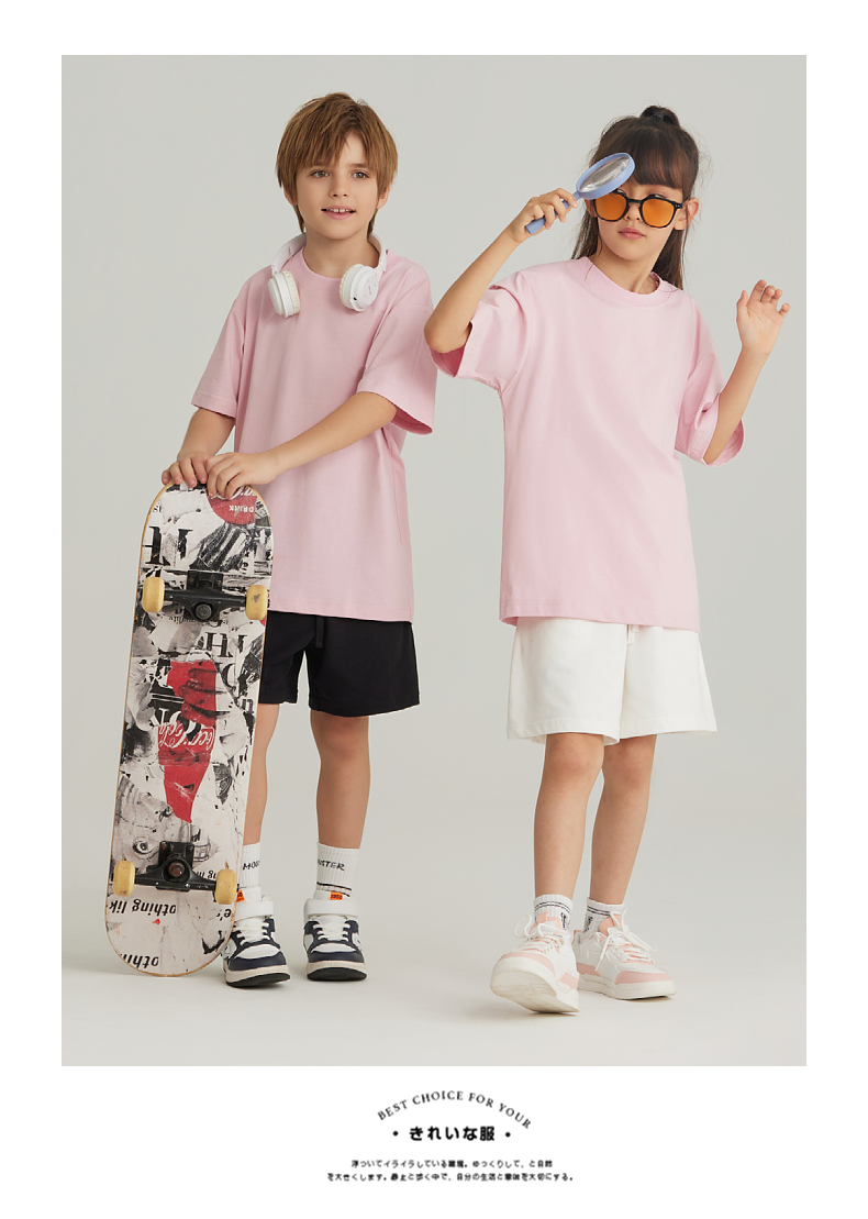 UTB002+BK7 Solona children cool technology loose round neck T-shirt pure cotton terry shorts sweatpants