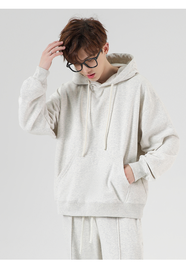 W101+K104 380g carbon brushed hooded terry sweatshirt casual ankle sweatpants set