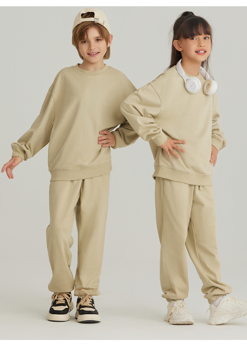 BW13+BK16 330g Spring and Autumn Boys and Girls Cotton Round Neck Sweatshirt and Pants Set