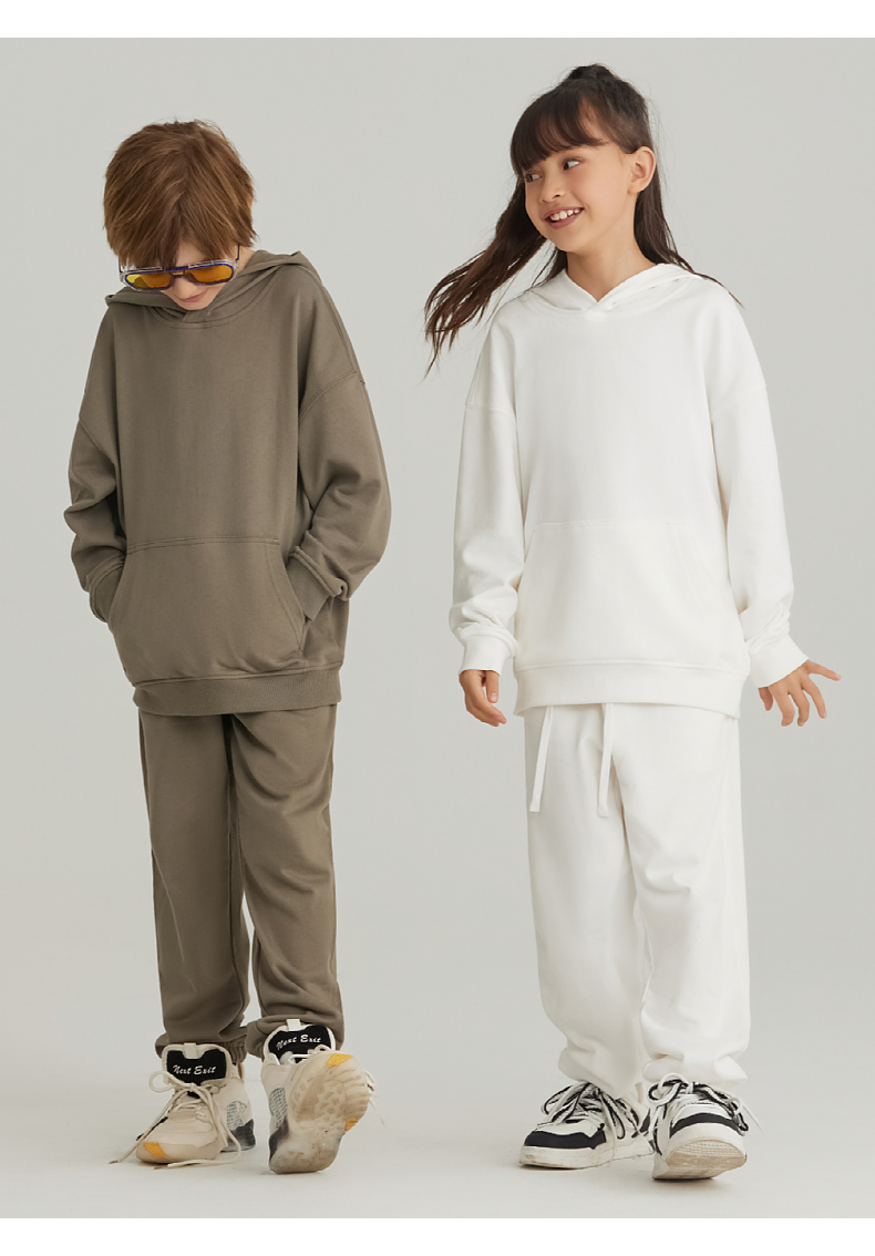 BW14+BK16 330g children pure cotton terry hooded sweatshirt and trousers suit