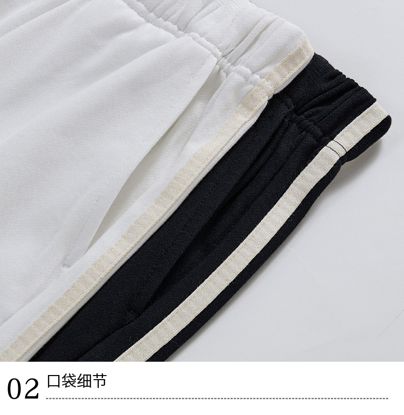 W5+K20 330g raglan sleeve terry pure cotton hooded sweatshirt two-bar sports casual trousers