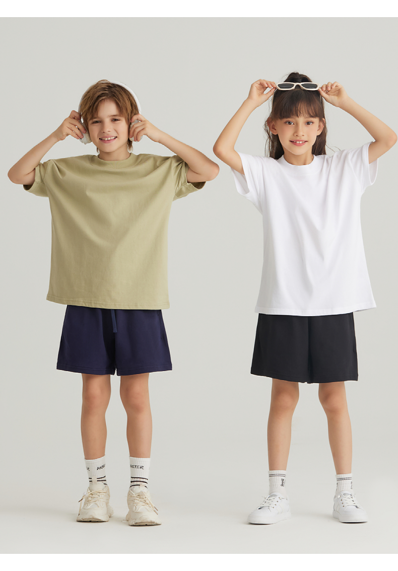 BT039+T031 245g small collar wide thread trendy brand pure cotton parent-child short sleeves