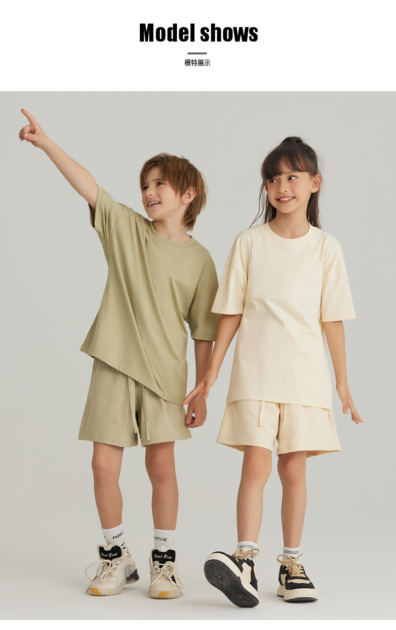 BT034+T030 245g American trendy couple wear family wear pure cotton loose short T