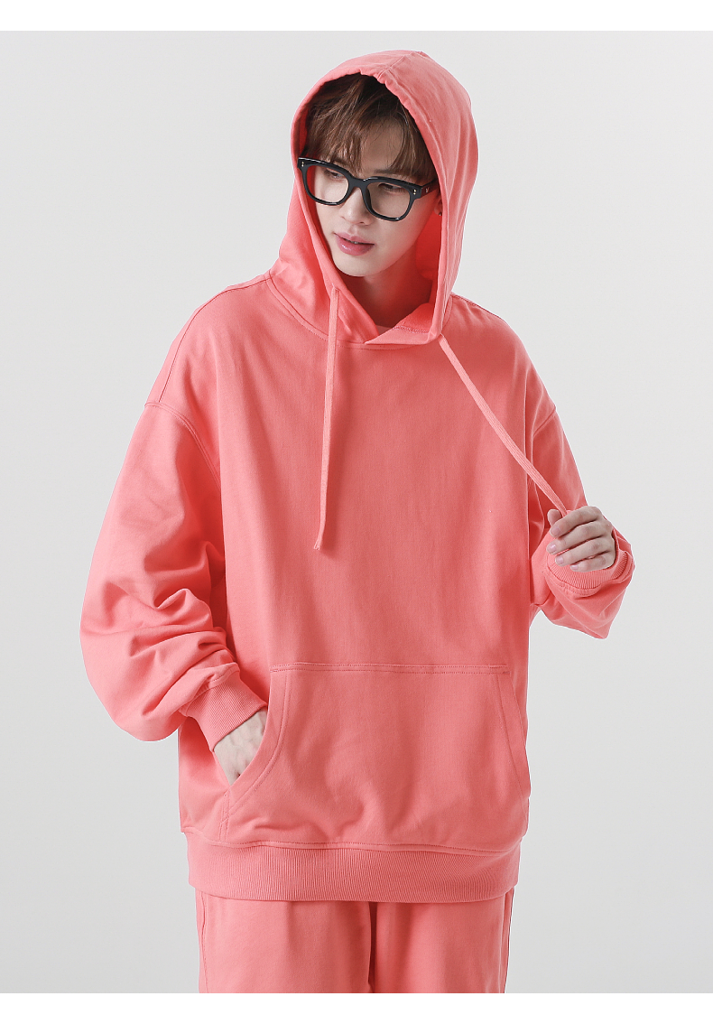 W2 330G new pure cotton terry drop shoulder style trendy hooded sweatshirt