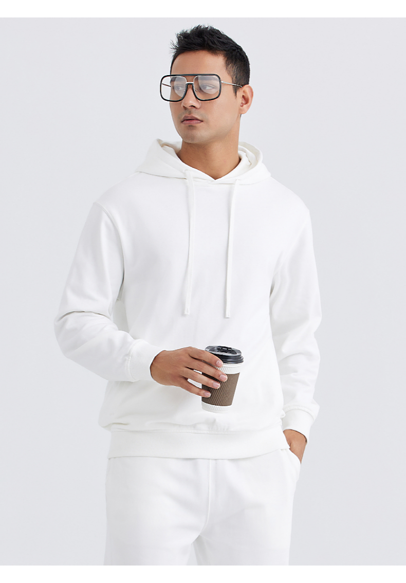 W18-330g double layer hooded side pocket pure cotton terry sweatshirt