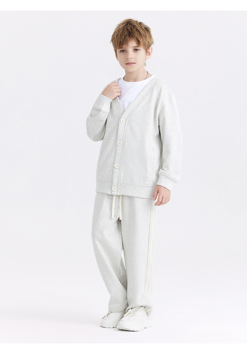 BW23+BK26 Boys and girls button cardigan casual V-neck jacket two-bar sports trousers