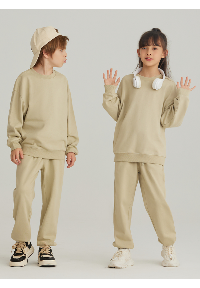 BW13+BK16 330g Spring and Autumn Boys and Girls Cotton Round Neck Sweatshirt and Pants Set