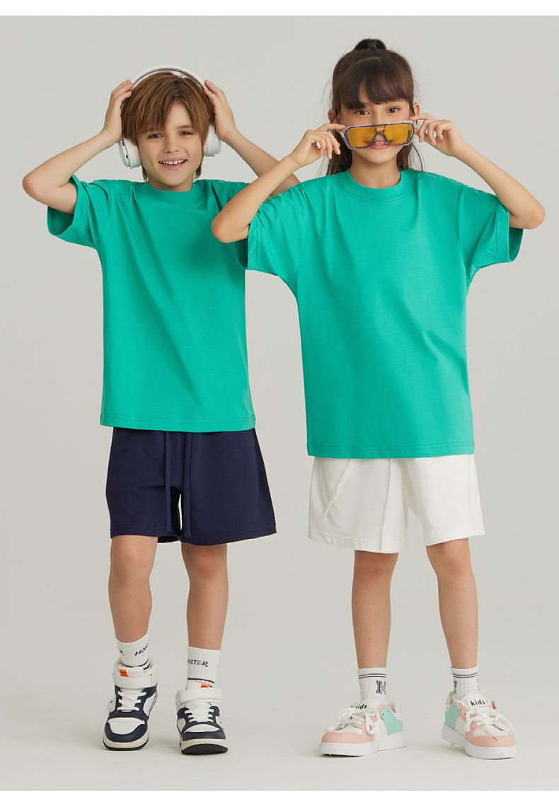 UTB002+BK7 Solona children cool technology loose round neck T-shirt pure cotton terry shorts sweatpants