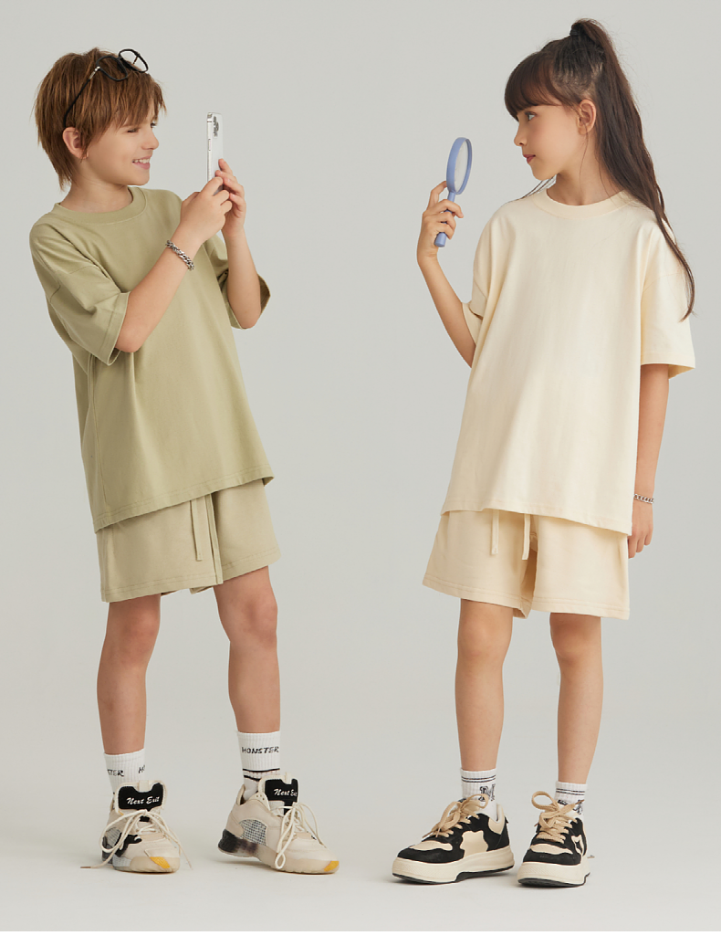 BT034 245g children cotton FOG earth color short-sleeved T-shirt