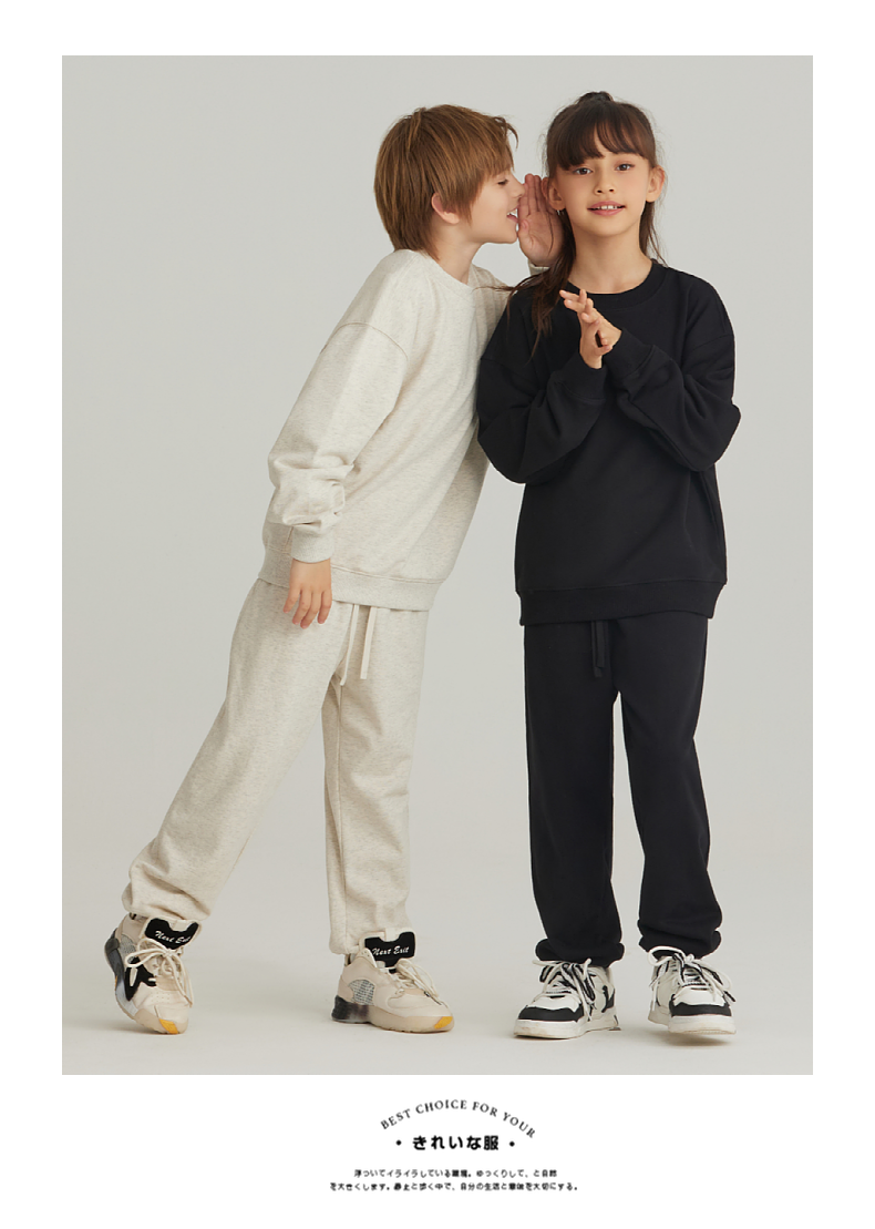 BW13+BK16 330g Spring and Autumn Boys and Girls Cotton Round Neck Sweatshirt and Pants Set