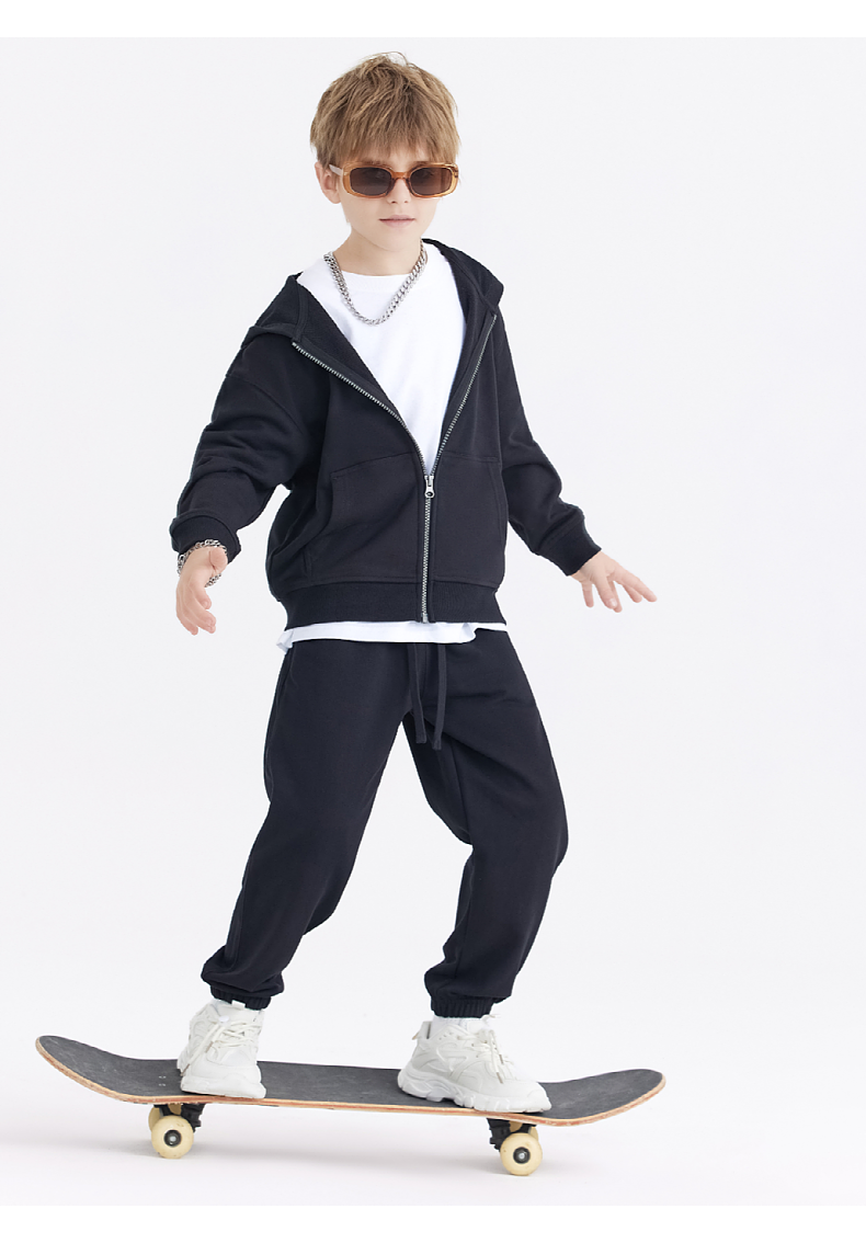 BW15+BK16 Children Cotton Terry Zipper Jacket and Pants Set