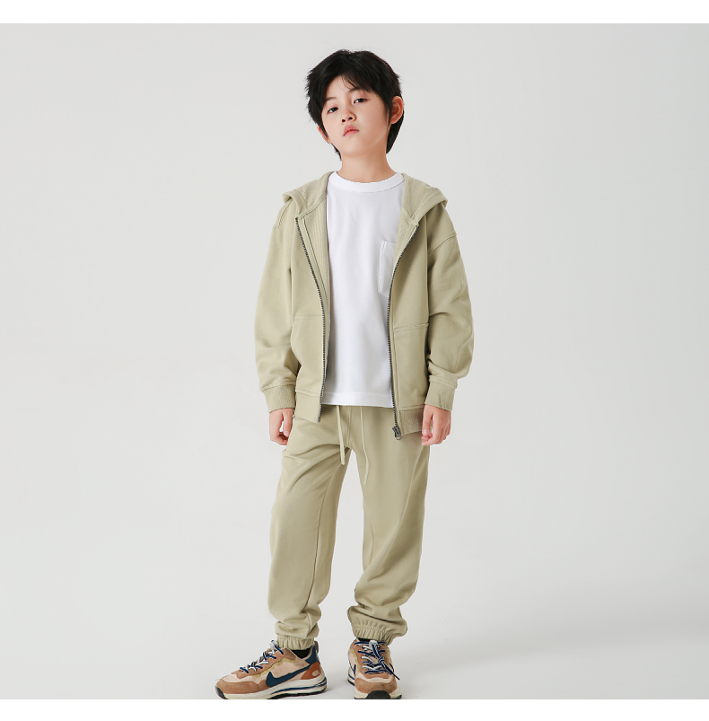 BW15+W3 YKK zipper cardigan hooded terry pure cotton sweatshirt trousers parent-child set