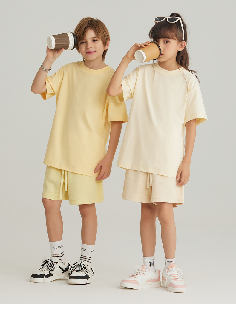 UTB002+BK7 Solona children cool technology loose round neck T-shirt pure cotton terry shorts sweatpants