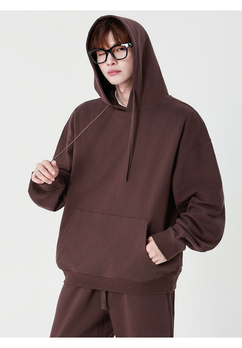 W2 330G new pure cotton terry drop shoulder style trendy hooded sweatshirt