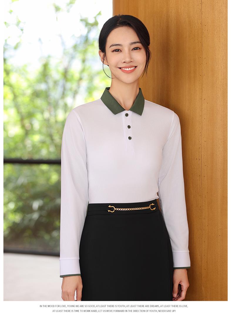 TS-2225 Light luxury color matching collar POLO long sleeve lapel