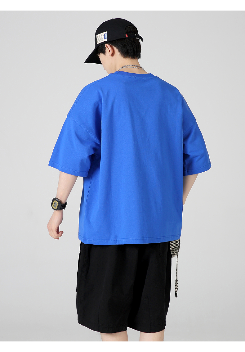 T230-205 230g pure cotton wide version pocket style oversize Hong Kong trend 5-point sleeve