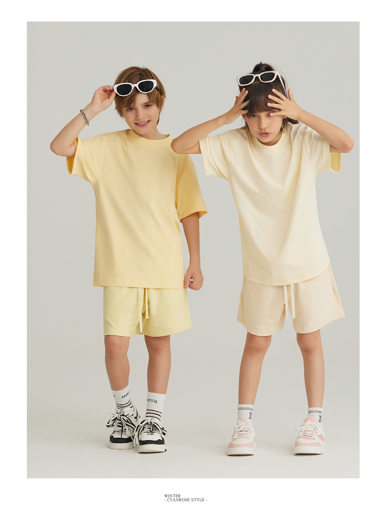 UTB002+BK7 Solona children cool technology loose round neck T-shirt pure cotton terry shorts sweatpants