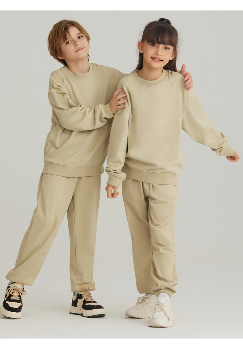 BW13+BK16 330g Spring and Autumn Boys and Girls Cotton Round Neck Sweatshirt and Pants Set