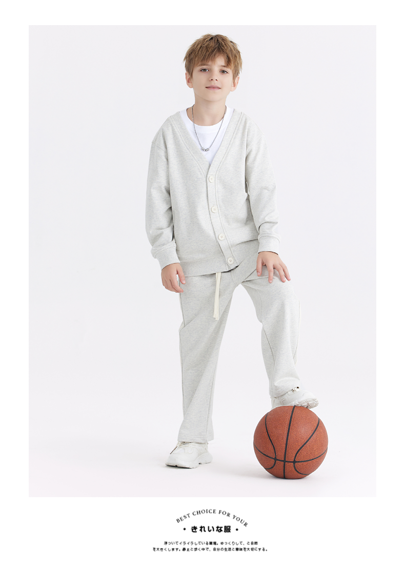 BW23+BK26 Boys and girls button cardigan casual V-neck jacket two-bar sports trousers